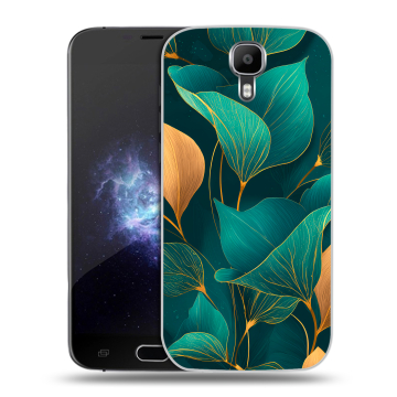 Пластиковый чехол на Doogee X9 Pro с принтом Листья и золото