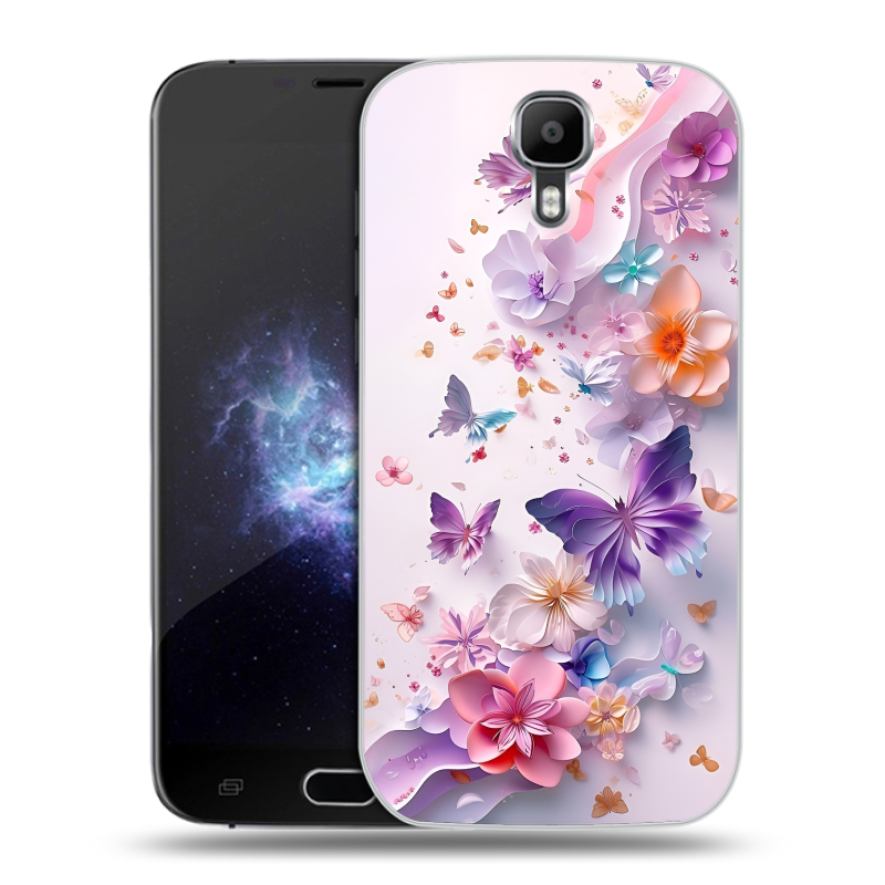 Пластиковый чехол на Doogee X9 Pro с принтом цветы бабочки Пластиковый чехол на Doogee X9 Pro с принтом цветы бабочки