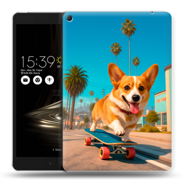Силиконовый чехол на Asus ZenPad 3S 10 LTE с принтом Корги на скейте