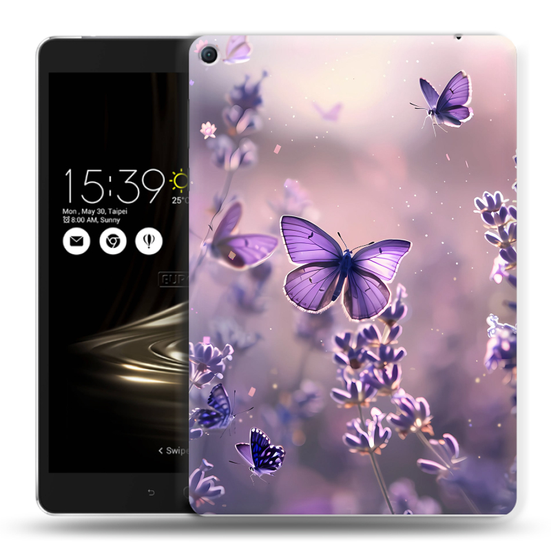 Силиконовый чехол на Asus ZenPad 3S 10 LTE с принтом бабочки и лаванда Силиконовый чехол на Asus ZenPad 3S 10 LTE с принтом бабочки и лаванда