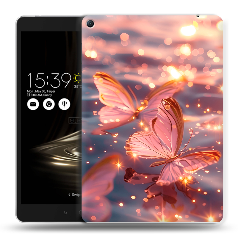 Силиконовый чехол на Asus ZenPad 3S 10 LTE с принтом бабочки розовые Силиконовый чехол на Asus ZenPad 3S 10 LTE с принтом бабочки розовые