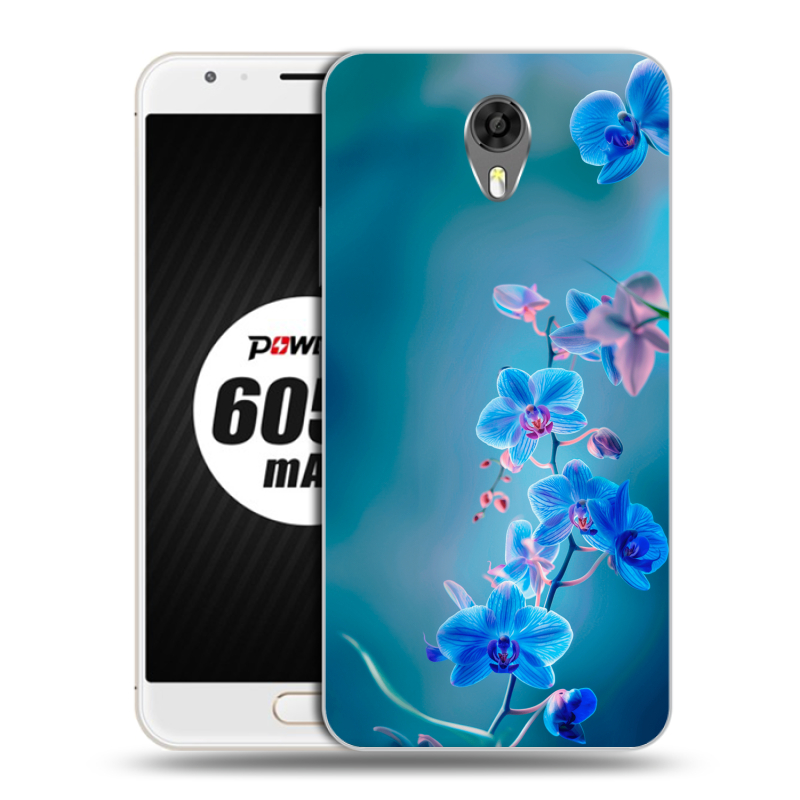 Пластиковый чехол на Ulefone Power 2 с принтом Голубые цветы Пластиковый чехол на Ulefone Power 2 с принтом Голубые цветы