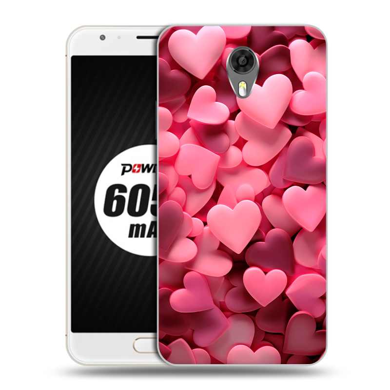 Пластиковый чехол на Ulefone Power 2 с принтом розовые сердечки Пластиковый чехол на Ulefone Power 2 с принтом розовые сердечки