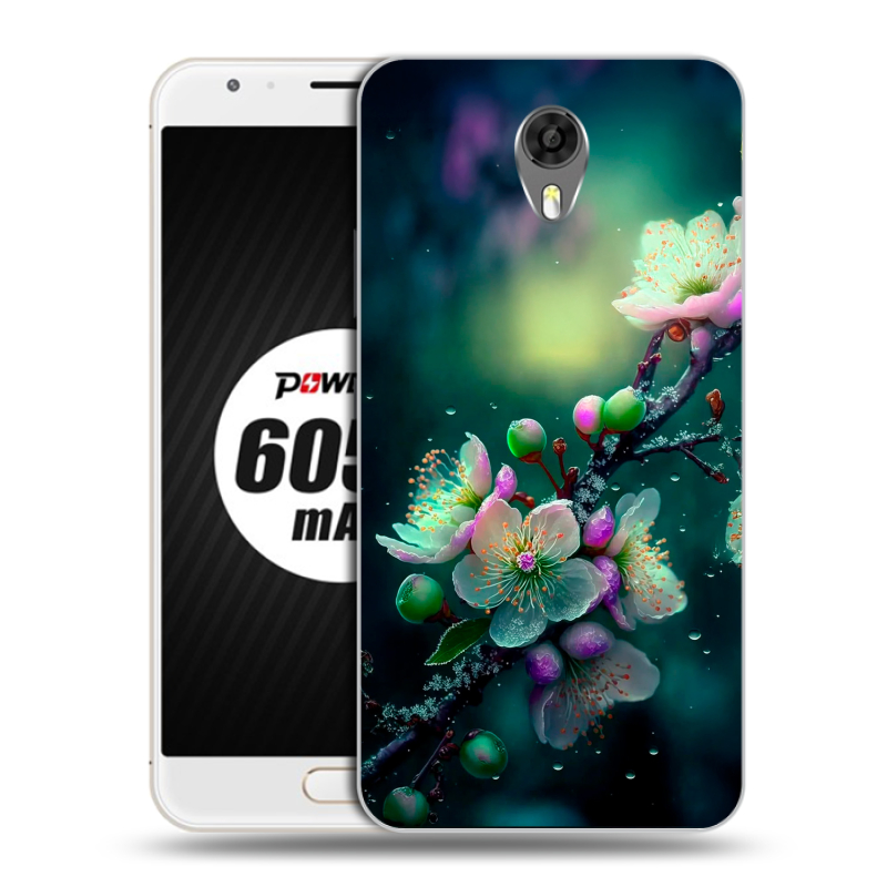 Пластиковый чехол на Ulefone Power 2 с принтом Цветы и мрамор Пластиковый чехол на Ulefone Power 2 с принтом Цветы и мрамор