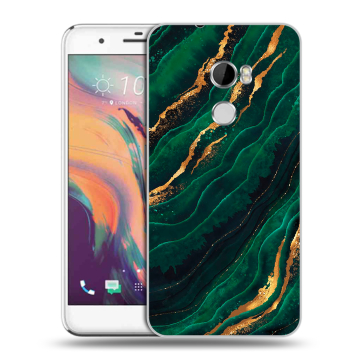 Силиконовый чехол на HTC One X10 с принтом Мрамор зеленое золото