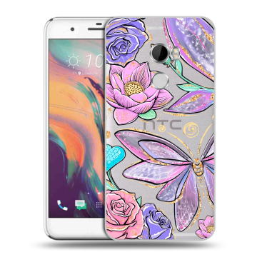 Силиконовый чехол на HTC One X10 с принтом Бабочки и цветы