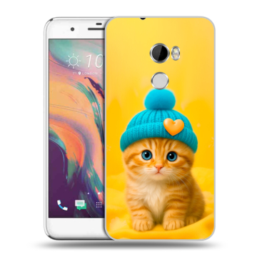 Силиконовый чехол на HTC One X10 с принтом Котенок в шапке