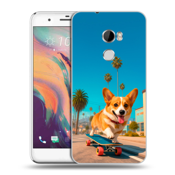 Силиконовый чехол на HTC One X10 с принтом Корги на скейте
