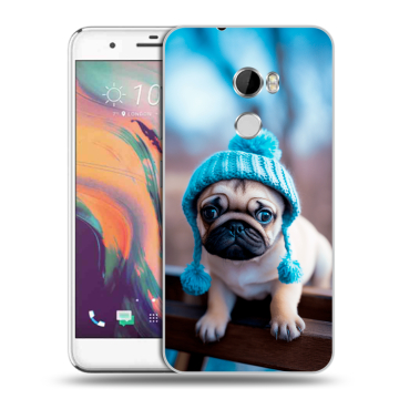 Силиконовый чехол на HTC One X10 с принтом Мопс в шапке
