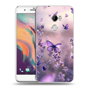 Силиконовый чехол на HTC One X10 с принтом бабочки и лаванда