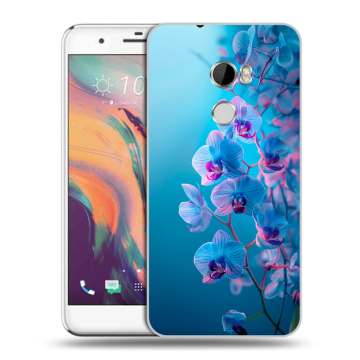 Силиконовый чехол на HTC One X10 с принтом голубые орхидеи