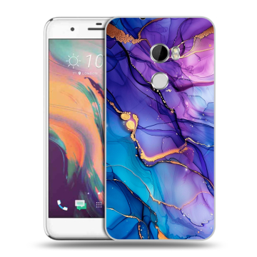 Силиконовый чехол на HTC One X10 с принтом синий мрамор