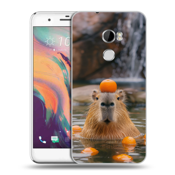Силиконовый чехол на HTC One X10 с принтом Капибара с апельсином