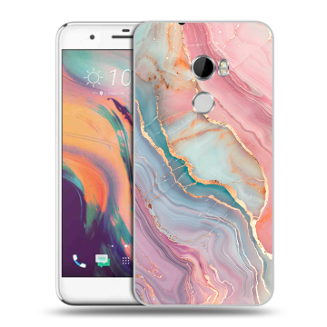Силиконовый чехол на HTC One X10 с принтом розовый мрамор