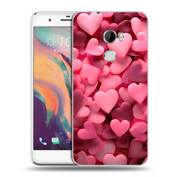 Силиконовый чехол на HTC One X10 с принтом розовые сердечки