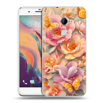 Силиконовый чехол на HTC One X10 с принтом Цветы и бабочки