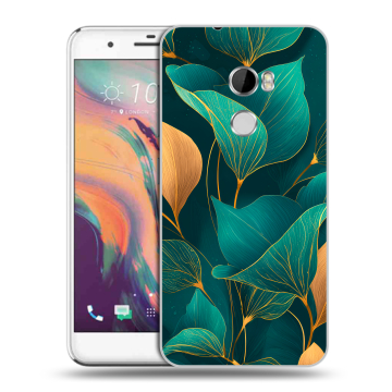 Силиконовый чехол на HTC One X10 с принтом Листья и золото