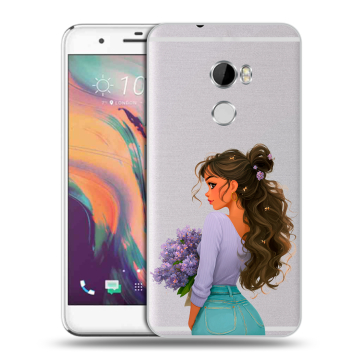 Силиконовый чехол на HTC One X10 с принтом девушка цветы