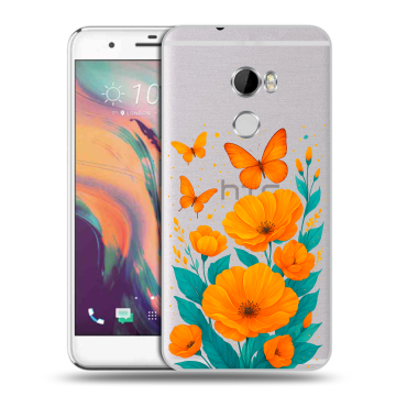 Силиконовый чехол на HTC One X10 с принтом цветы бабочки