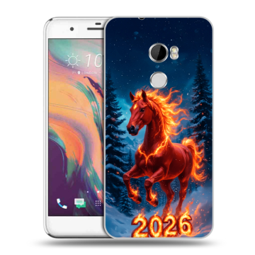 Силиконовый чехол на HTC One X10 с принтом Новый год коня