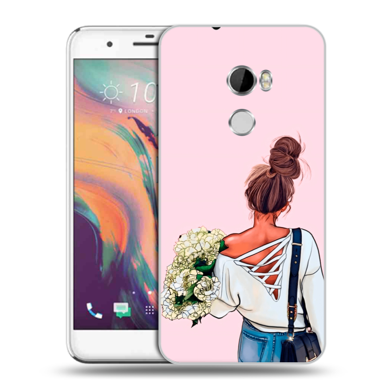Пластиковый чехол на HTC One X10 с принтом Девушка и букет Пластиковый чехол на HTC One X10 с принтом Девушка и букет