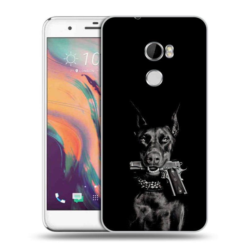 Пластиковый чехол на HTC One X10 с принтом Доберман и пистолет Пластиковый чехол на HTC One X10 с принтом Доберман и пистолет