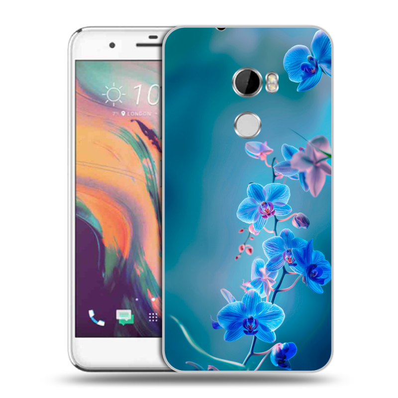 Пластиковый чехол на HTC One X10 с принтом Голубые цветы Пластиковый чехол на HTC One X10 с принтом Голубые цветы