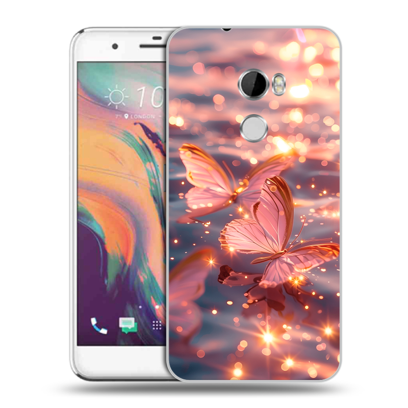 Пластиковый чехол на HTC One X10 с принтом бабочки розовые Пластиковый чехол на HTC One X10 с принтом бабочки розовые