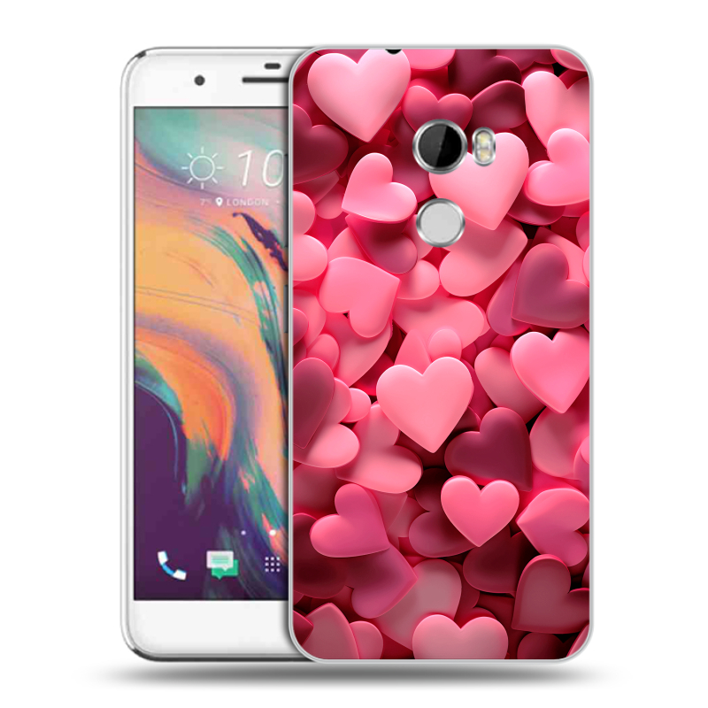 Пластиковый чехол на HTC One X10 с принтом розовые сердечки Пластиковый чехол на HTC One X10 с принтом розовые сердечки