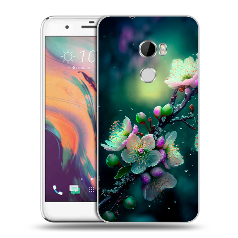 Силиконовый чехол на HTC One X10 с принтом Цветы и мрамор Силиконовый чехол на HTC One X10 с принтом Цветы и мрамор