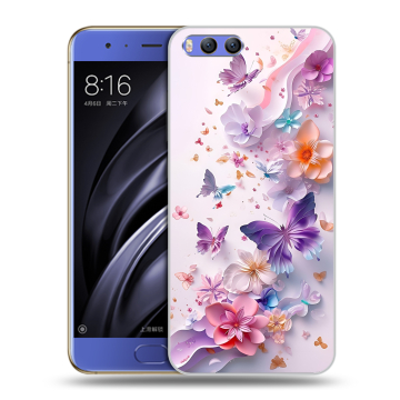 Силиконовый чехол на Xiaomi Mi6 с принтом цветы бабочки Силиконовый чехол на Xiaomi Mi6 с принтом цветы бабочки