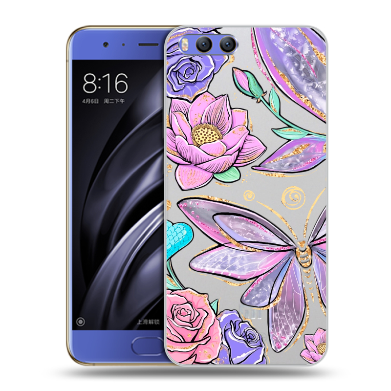 Пластиковый чехол на Xiaomi Mi6 с принтом Бабочки и цветы Пластиковый чехол на Xiaomi Mi6 с принтом Бабочки и цветы