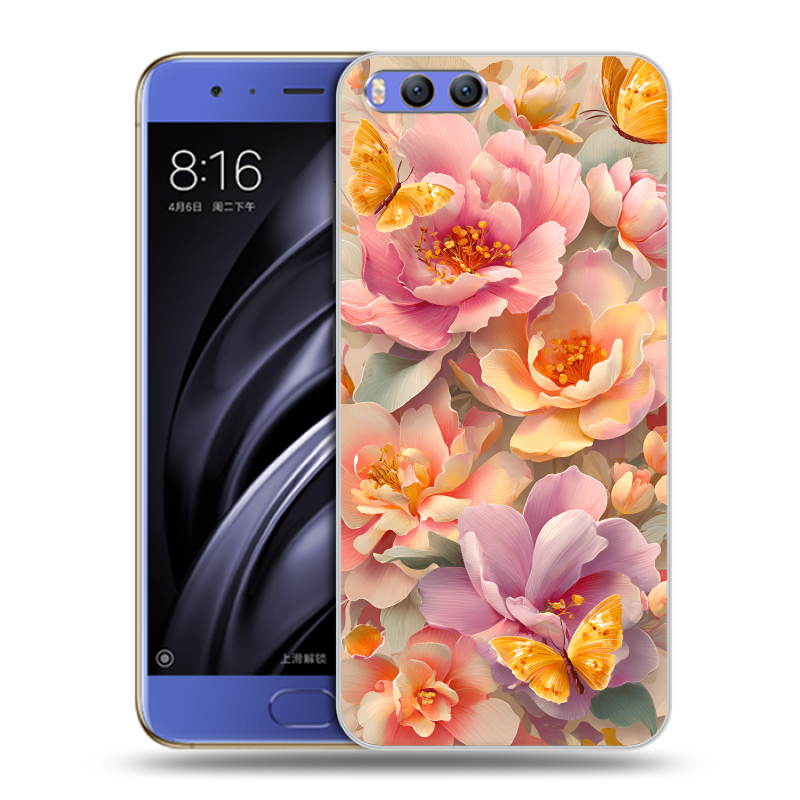 Силиконовый чехол на Xiaomi Mi6 с принтом Цветы и бабочки Силиконовый чехол на Xiaomi Mi6 с принтом Цветы и бабочки