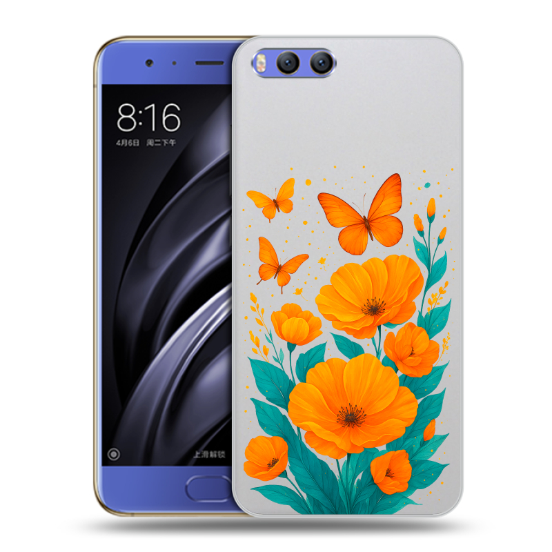 Силиконовый чехол на Xiaomi Mi6 с принтом цветы бабочки Силиконовый чехол на Xiaomi Mi6 с принтом цветы бабочки