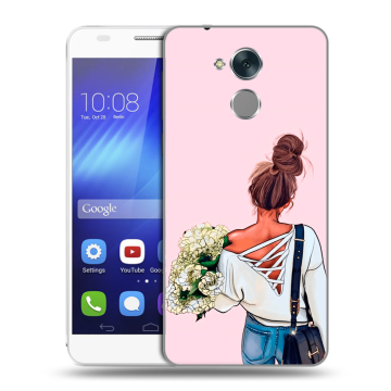 Пластиковый чехол на Huawei Honor 6C с принтом Девушка и букет Пластиковый чехол на Huawei Honor 6C с принтом Девушка и букет