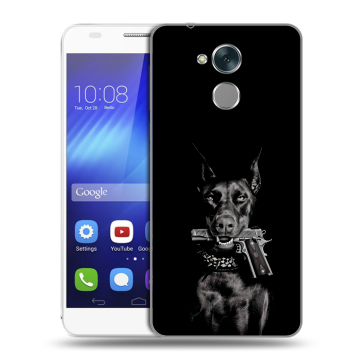 Пластиковый чехол на Huawei Honor 6C с принтом Доберман и пистолет Пластиковый чехол на Huawei Honor 6C с принтом Доберман и пистолет