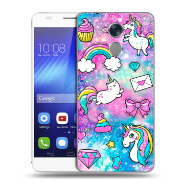 Пластиковый чехол на Huawei Honor 6C с принтом Единороги
