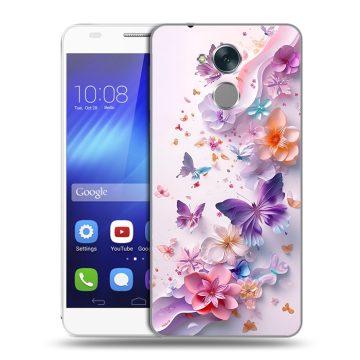 Пластиковый чехол на Huawei Honor 6C с принтом цветы бабочки