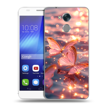 Пластиковый чехол на Huawei Honor 6C с принтом бабочки розовые