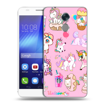 Пластиковый чехол на Huawei Honor 6C с принтом розовые единороги
