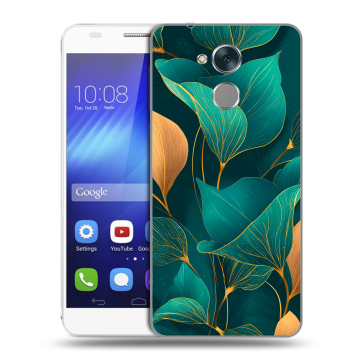 Пластиковый чехол на Huawei Honor 6C с принтом Листья и золото