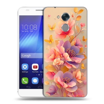 Пластиковый чехол на Huawei Honor 6C с принтом Цветы и бабочки