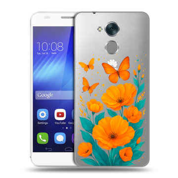 Пластиковый чехол на Huawei Honor 6C с принтом цветы бабочки