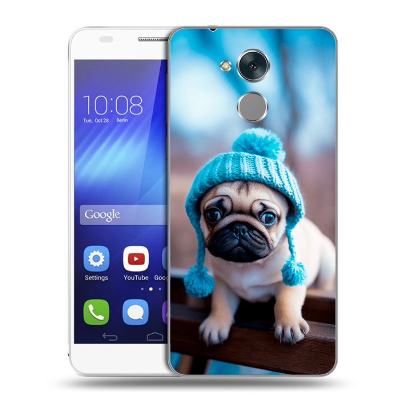 Пластиковый чехол на Huawei Honor 6C с принтом Мопс в шапке Пластиковый чехол на Huawei Honor 6C с принтом Мопс в шапке