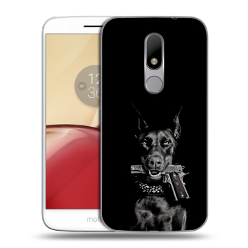 Силиконовый чехол на Lenovo Moto M с принтом Доберман и пистолет Силиконовый чехол на Lenovo Moto M с принтом Доберман и пистолет