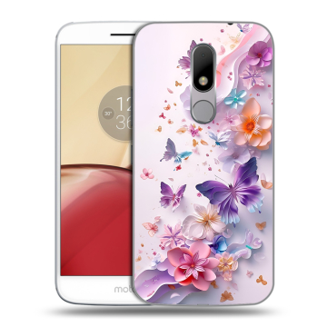 Силиконовый чехол на Lenovo Moto M с принтом цветы бабочки Силиконовый чехол на Lenovo Moto M с принтом цветы бабочки
