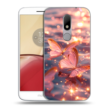 Силиконовый чехол на Lenovo Moto M с принтом бабочки розовые Силиконовый чехол на Lenovo Moto M с принтом бабочки розовые