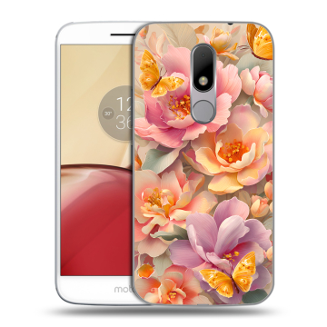 Силиконовый чехол на Lenovo Moto M с принтом Цветы и бабочки