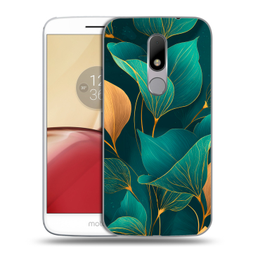 Силиконовый чехол на Lenovo Moto M с принтом Листья и золото