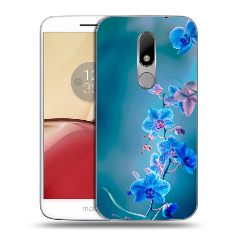 Пластиковый чехол на Lenovo Moto M с принтом Голубые цветы Пластиковый чехол на Lenovo Moto M с принтом Голубые цветы
